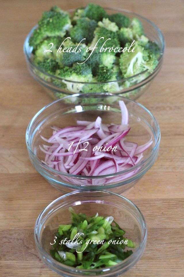5. Stir in the broccoli, onions, and green onions, leaving a few pinches aside for garnish later. 